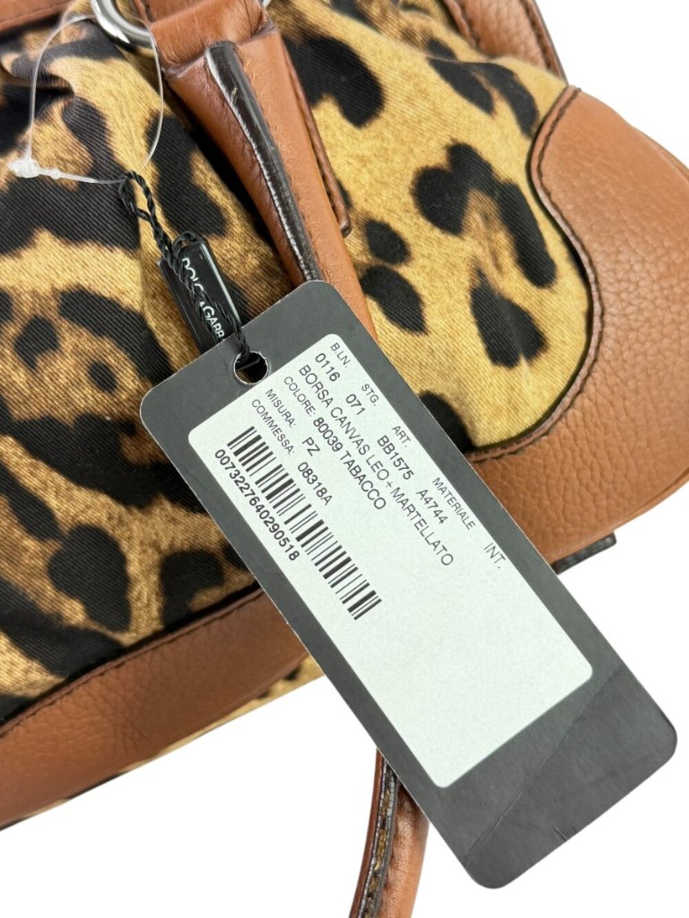 DOLCE & GABBANA Leopard Print Canvas and Brown Leather Satchel Bag Made in Italy - Picture 4 of 15